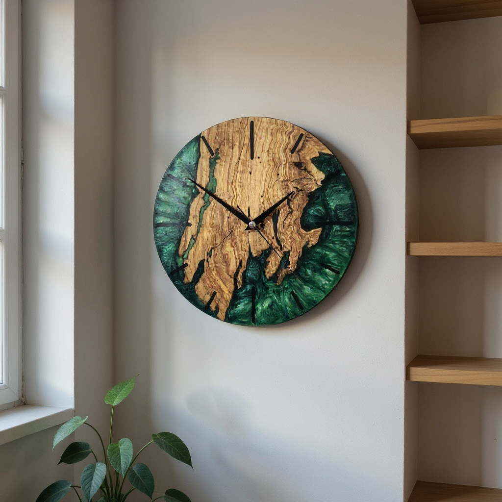 Custom Made Resin & Olive Wood Wall Clocks: Timeless Rustic Elegance for Your Home