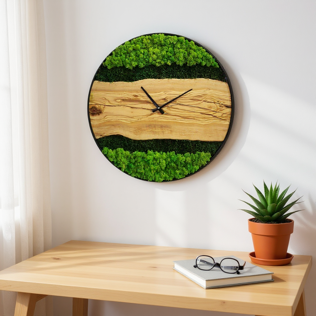 The Perfect Harmony of Nature and Time: Moss Olive Wood Wall Clocks and Artistic Moss Wall Decor