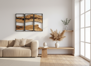 Set of 3 Wooden Wall Art Panels | Modern Rustic Metal and Olive Wood Decor