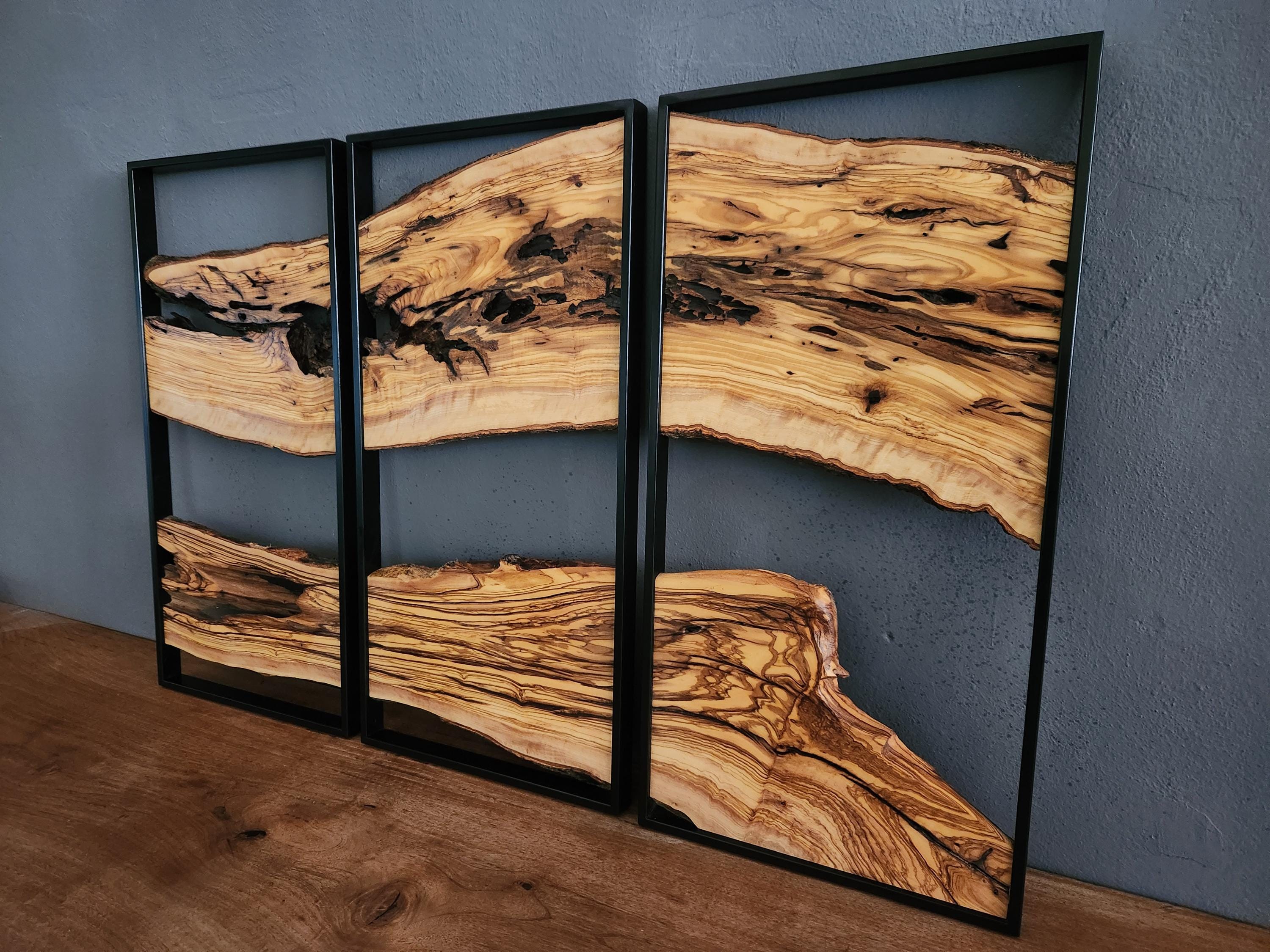 3 333Piece Wood Wall Decor Set, 3 Piece Olive Wood Wall Decor, Wall Art, Wood Wall Art, Rustic Wall Art, Live Edge Wood Wall Decor, Wall Art BlackSeaResinWorks