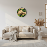 Moss and Olive Wood Wall Clock with Metal Frame | Modern Rustic Wall Art