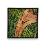 Moss Olive Wood Wall Clock with Metal Frame | Handmade Preserved Moss Wall Art