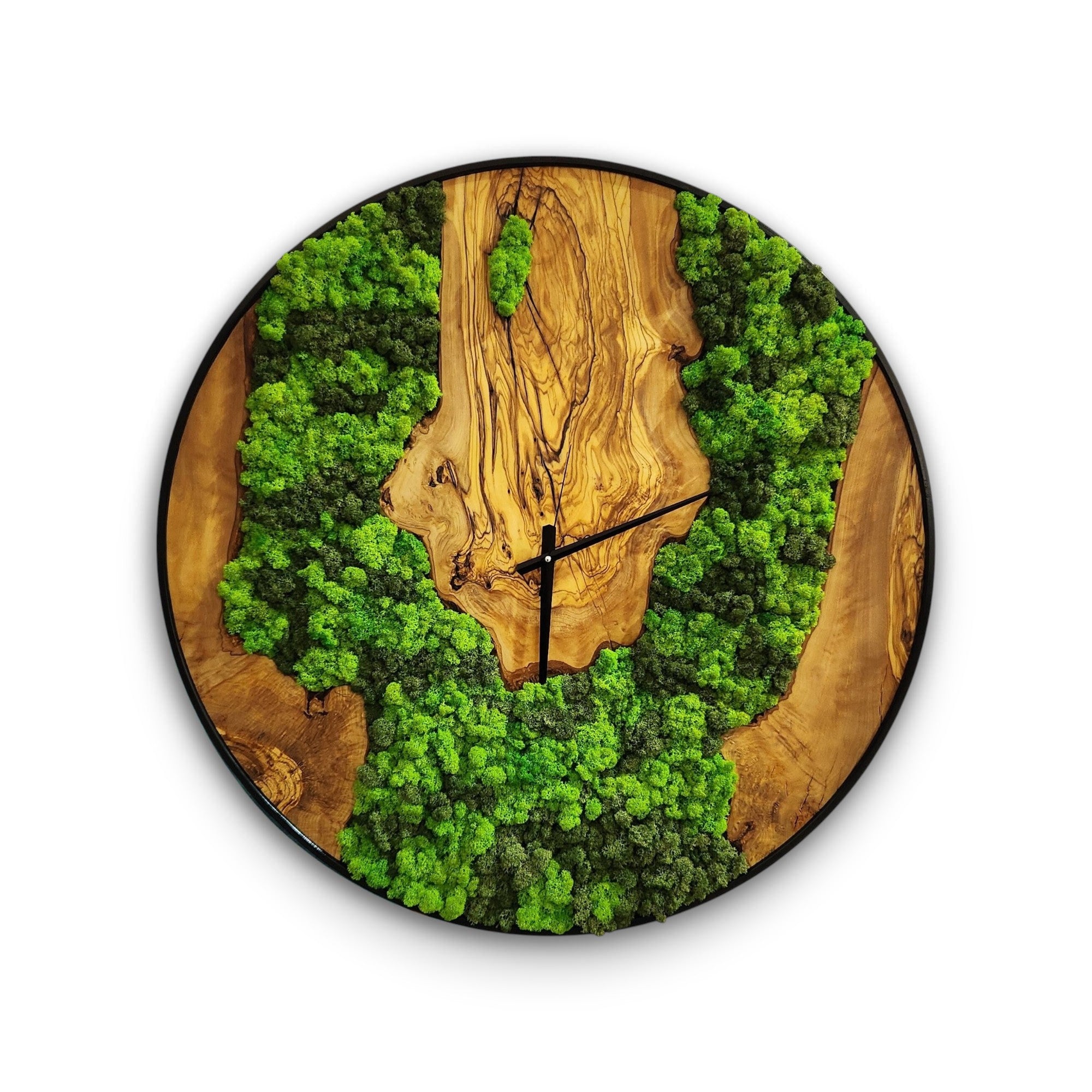 Timeless Forest | Olive Wood & Preserved Moss Wall Clock ...