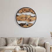 Olive Wood and Metal Wall Clock | Unique Rustic Home Decor