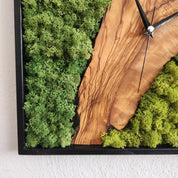 Custom Made Moss and Olive Wood Wall Clock, Metal Frame Moss Wall Decor, Olive Wood and Moss Wall Art- Preserved Stabilized Moss Wall Clock BlackSeaResinWorks