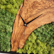 Custom Made Moss and Olive Wood Wall Clock, Metal Frame Moss Wall Decor, Olive Wood and Moss Wall Art- Preserved Stabilized Moss Wall Clock BlackSeaResinWorks