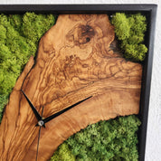 Custom Made Moss and Olive Wood Wall Clock, Metal Frame Moss Wall Decor, Olive Wood and Moss Wall Art- Preserved Stabilized Moss Wall Clock BlackSeaResinWorks