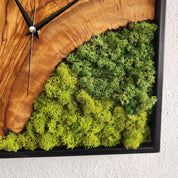 Custom Made Moss and Olive Wood Wall Clock, Metal Frame Moss Wall Decor, Olive Wood and Moss Wall Art- Preserved Stabilized Moss Wall Clock BlackSeaResinWorks