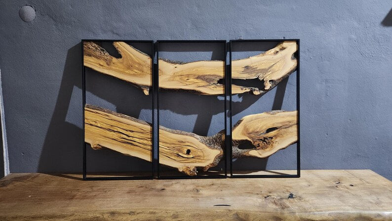 3 Piece Wood Wall Decor Set, 3 Piece Olive Wood Wall Decor, Wall Art, Wood Wall Art, Rustic Wall Art, Live Edge Wood Wall Decor, Wall Art BlackSeaResinWorks