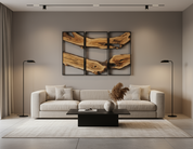 Set of 3 Metal and Wooden Wall Decor | Handcrafted Olive Wood Rustic Wall Art