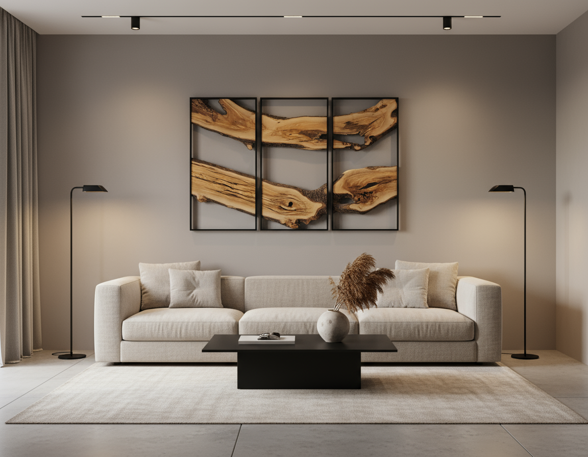 Set of 3 Metal and Wooden Wall Decor | Handcrafted Olive Wood Rustic Wall Art