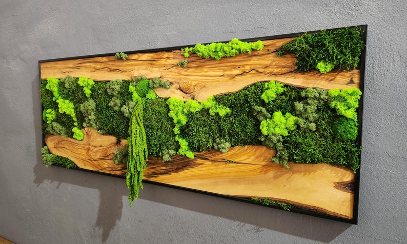 Moss And Olive Wood Wall Art Rustic Greenery Decor For Home BlackSeaResinWorks