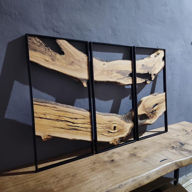 3 Piece Wood Wall Decor Set, 3 Piece Olive Wood Wall Decor, Wall Art, Wood Wall Art, Rustic Wall Art, Live Edge Wood Wall Decor, Wall Art BlackSeaResinWorks
