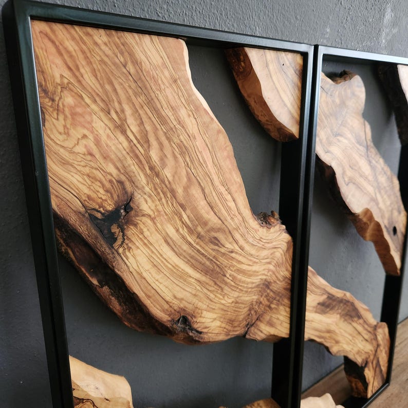Set of 2 Metal and Wooden Wall Art, 2 Piece Olive Wood Wall Decor, Wall Art, Wood Wall Art, Rustic Wall Art, Live Edge Wood Wall Decor BlackSeaResinWorks