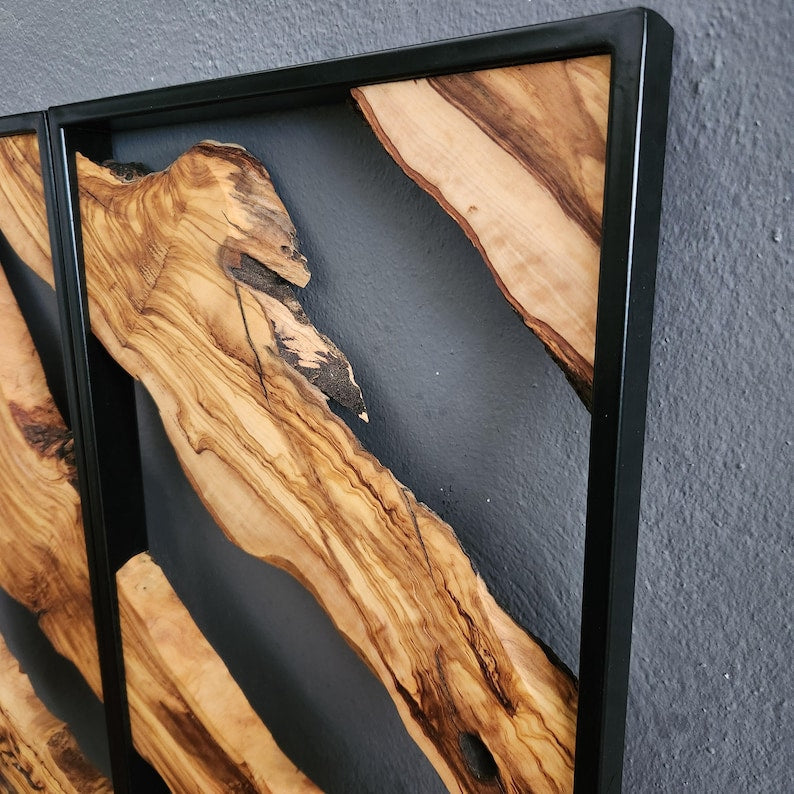 Set of 2 Metal and Wooden Wall Art, 2 Piece Olive Wood Wall Decor, Wall Art, Wood Wall Art, Rustic Wall Art, Live Edge Wood Wall Decor BlackSeaResinWorks
