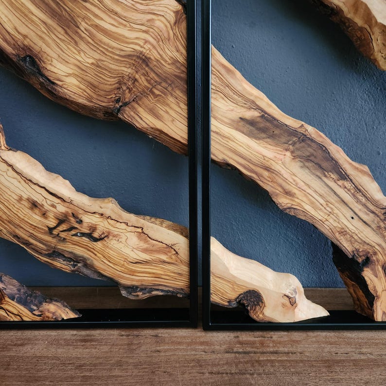 Set of 2 Metal and Wooden Wall Art, 2 Piece Olive Wood Wall Decor, Wall Art, Wood Wall Art, Rustic Wall Art, Live Edge Wood Wall Decor BlackSeaResinWorks