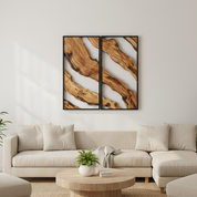 Set of 2 Metal and Wooden Wall Art | Handcrafted Olive Wood Decor