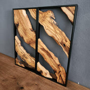 Set of 2 Metal and Wooden Wall Art, 2 Piece Olive Wood Wall Decor, Wall Art, Wood Wall Art, Rustic Wall Art, Live Edge Wood Wall Decor BlackSeaResinWorks