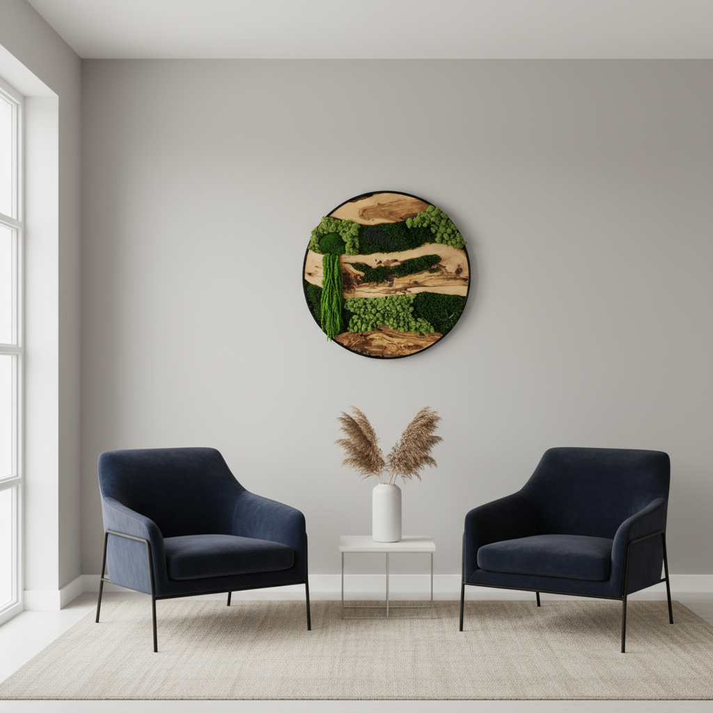 Olive Wood & Preserved Moss Wall Art