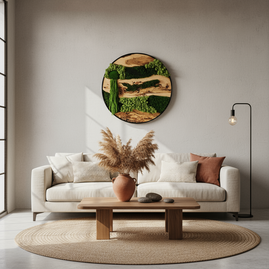 Olive Wood & Preserved Moss Wall Art