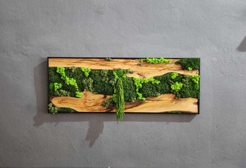 Moss And Olive Wood Wall Art Rustic Greenery Decor For Home BlackSeaResinWorks