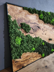 Olive Wood & Preserved Moss Wall Art: Rustic Greenery Decor