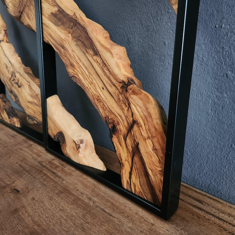 Set of 2 Metal and Wooden Wall Art, 2 Piece Olive Wood Wall Decor, Wall Art, Wood Wall Art, Rustic Wall Art, Live Edge Wood Wall Decor BlackSeaResinWorks
