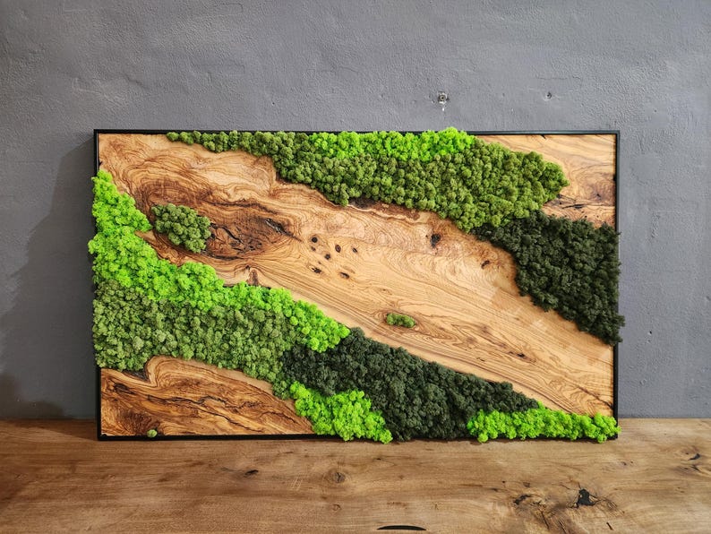 Handcrafted Moss & Olive Wood Wall Art | Rustic Greenery Decor