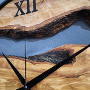 Olive Wood Wall Clock with Metal Ring & Epoxy Roman Numerals