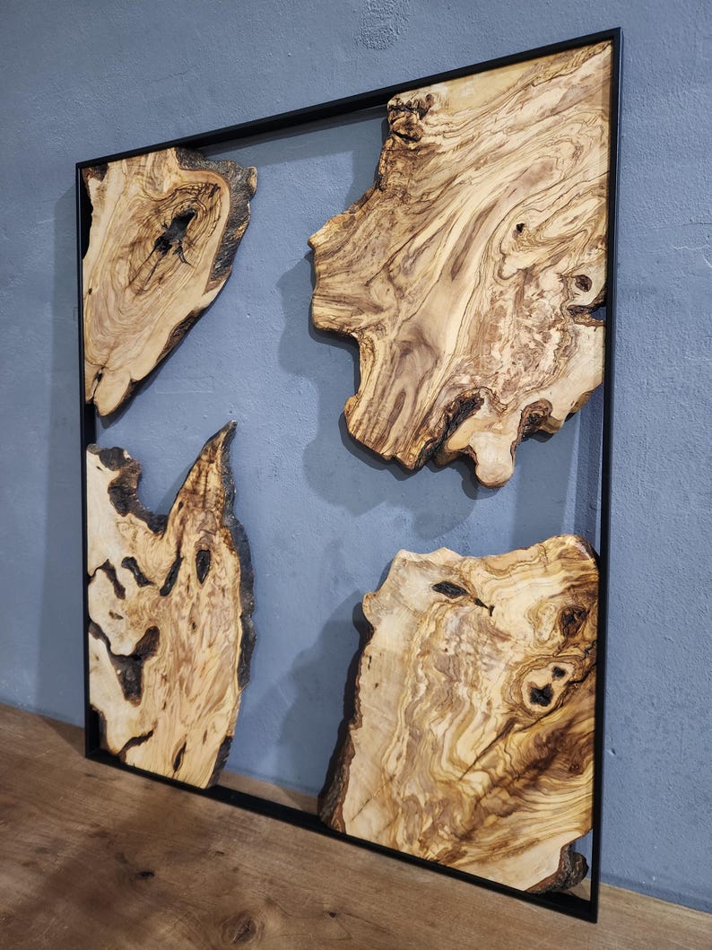 Olive Wooden Wall Art | Metal and Wooden Wall Art | Live Edge Rustic Decorative Wall Art