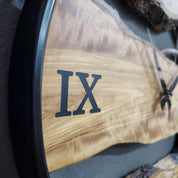 Olive Wood Wall Clock with Metal Ring & Epoxy Roman Numerals