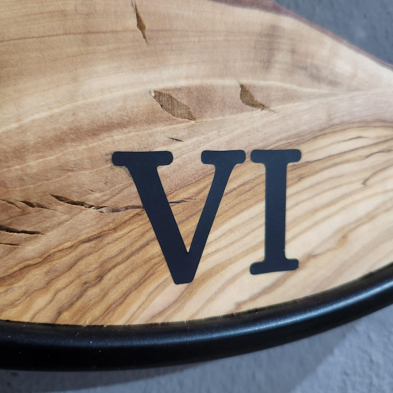 Olive Wood Wall Clock with Metal Ring & Epoxy Roman Numerals