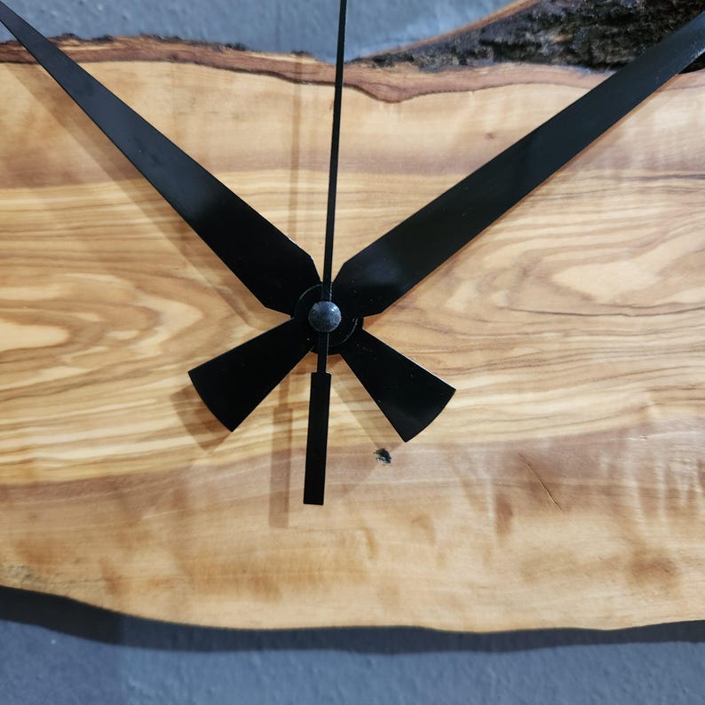 Olive Wood Wall Clock with Metal Ring & Epoxy Roman Numerals