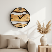 Olive Wood Wall Clock with Metal Ring & Epoxy Roman Numerals