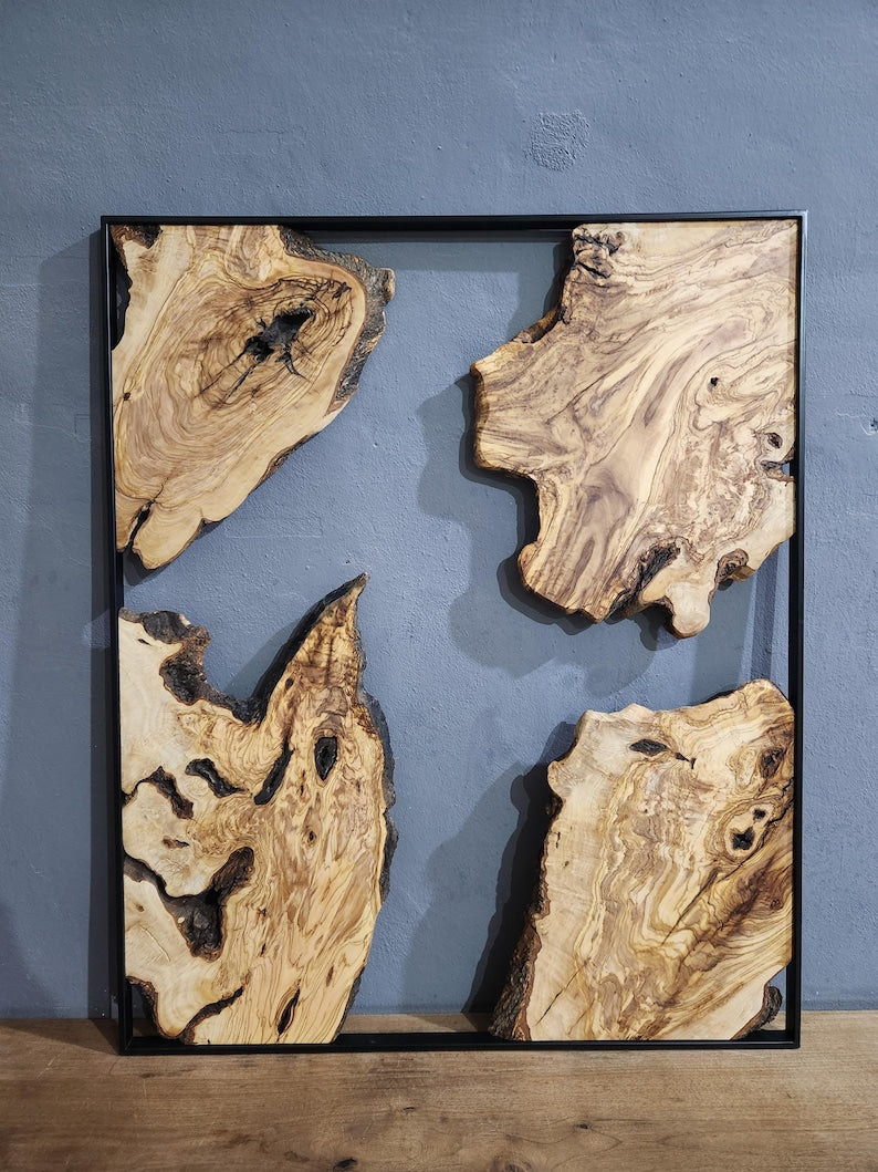 Olive Wooden Wall Art | Metal and Wooden Wall Art | Live Edge Rustic Decorative Wall Art