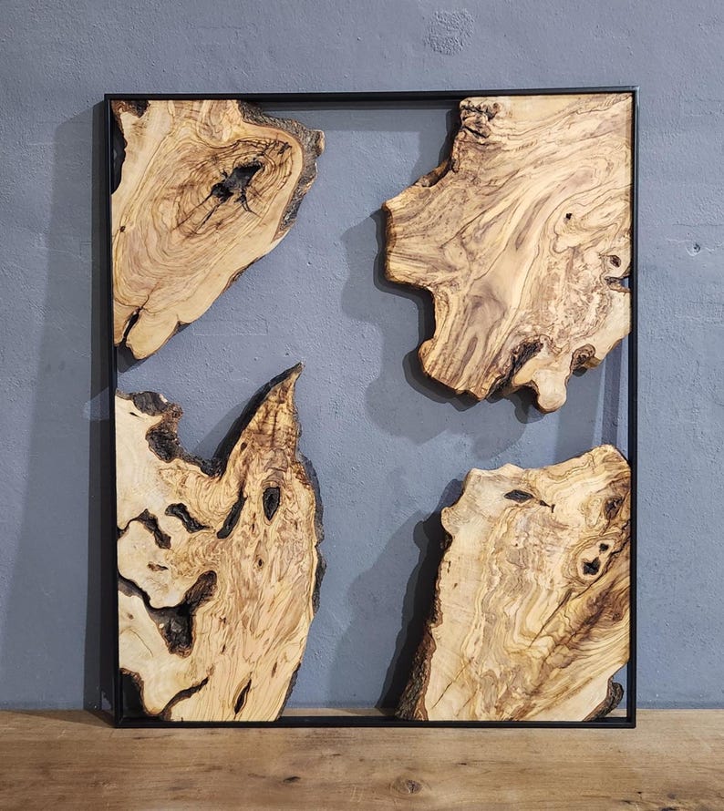 Olive Wooden Wall Art | Metal and Wooden Wall Art | Live Edge Rustic Decorative Wall Art