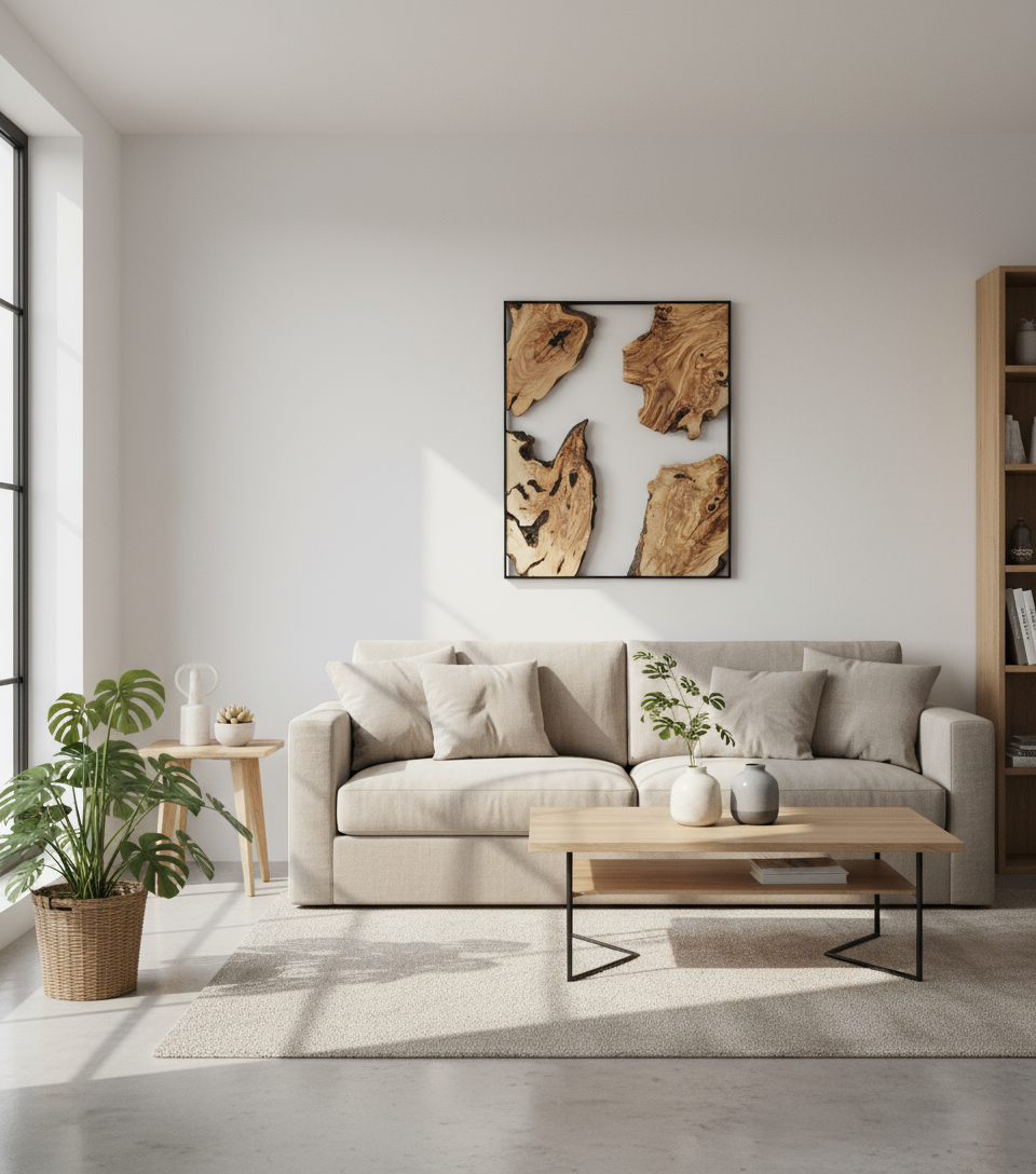 Olive Wooden Wall Art | Metal and Wooden Wall Art | Live Edge Rustic Decorative Wall Art