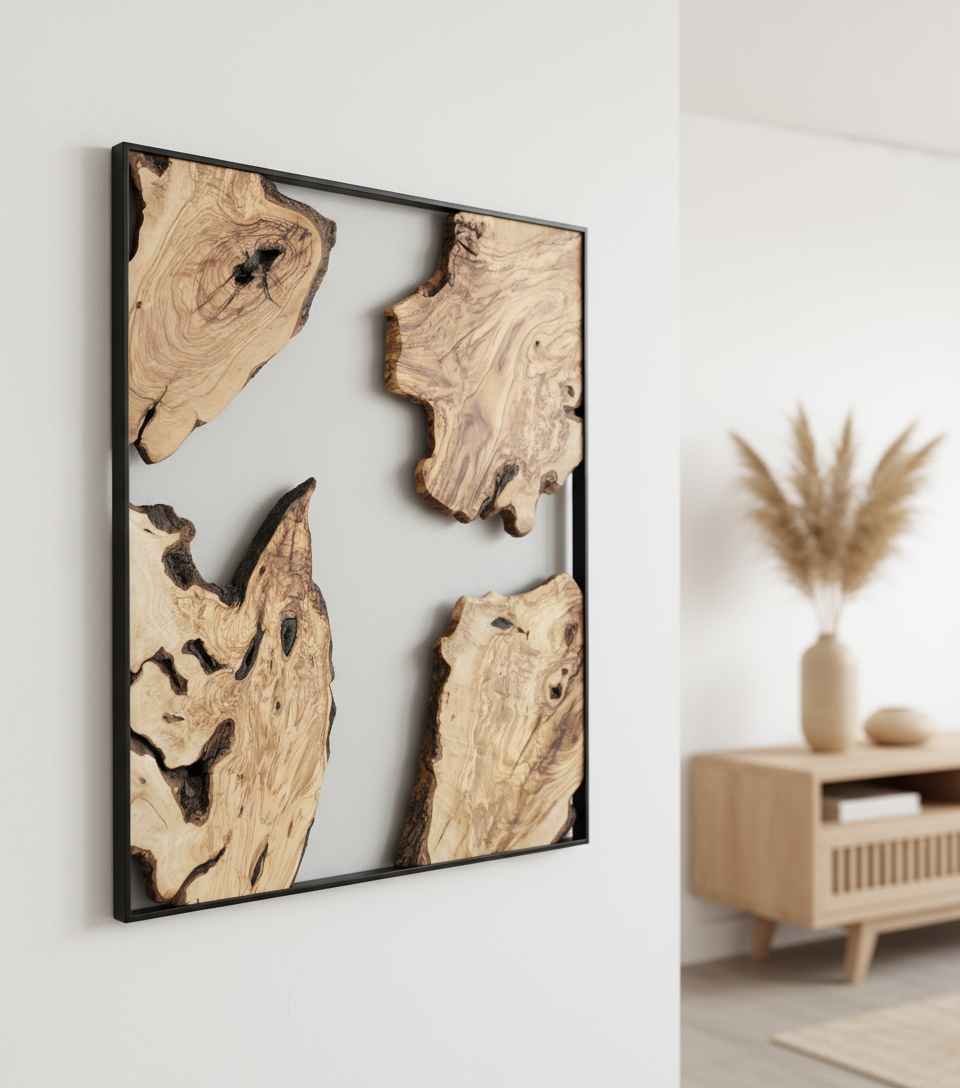 Olive Wooden Wall Art | Metal and Wooden Wall Art | Live Edge Rustic Decorative Wall Art