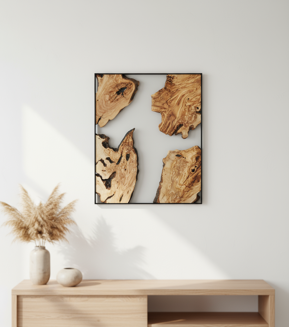 Olive Wooden Wall Art | Metal and Wooden Wall Art | Live Edge Rustic Decorative Wall Art
