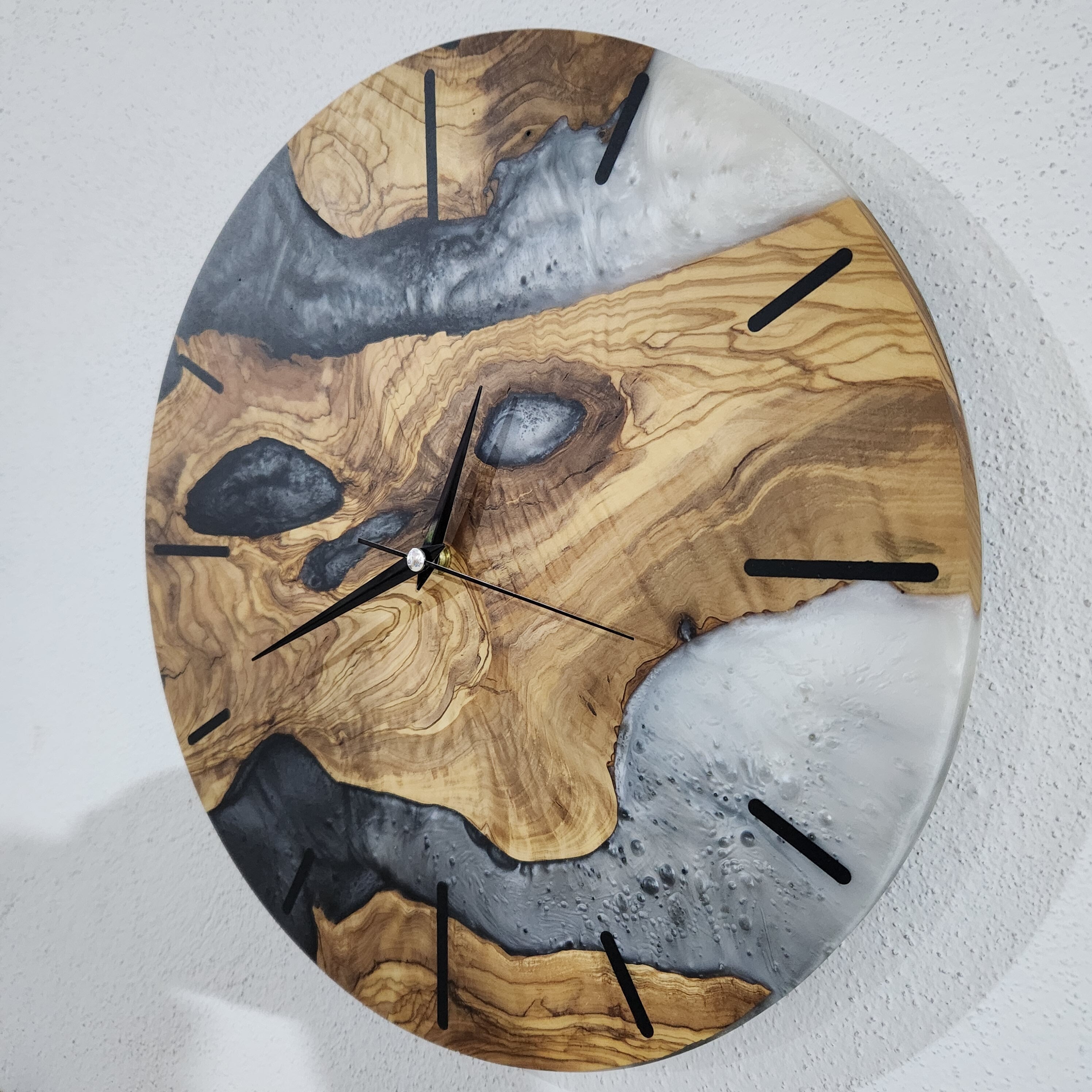 Custom Resin & Olive Wood Wall Clock | Live Edge Rustic Decor