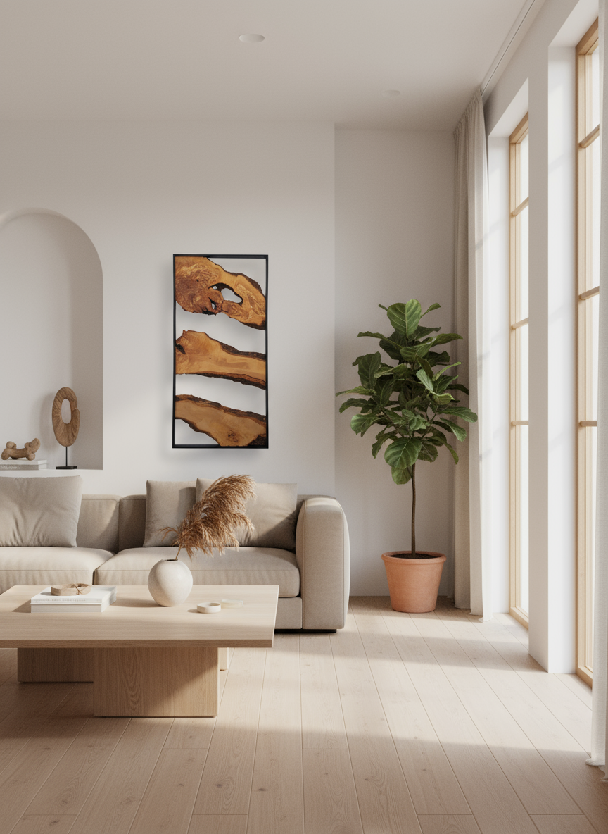 Metal And Olive Wood Wall Art |  Live Edge Wood Wall Decor