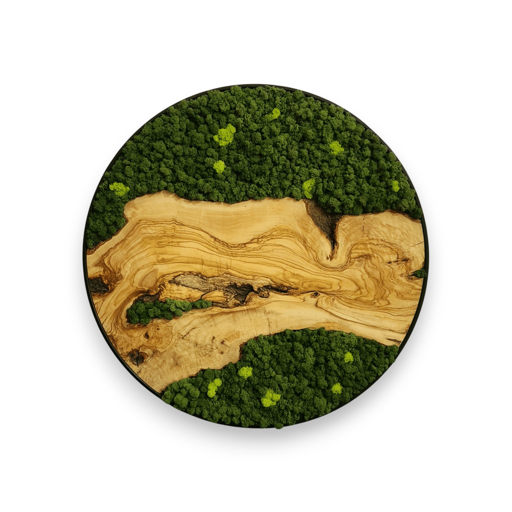 Custom Made Moss and Olive Wood Wall Art | Metal Frame Moss Wall Decor