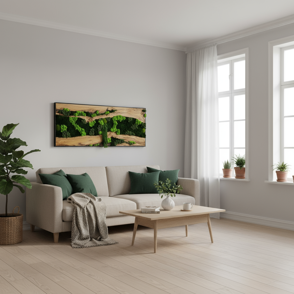 Olive Wood and Moss Wall Art | Handcrafted Rustic Home Decor