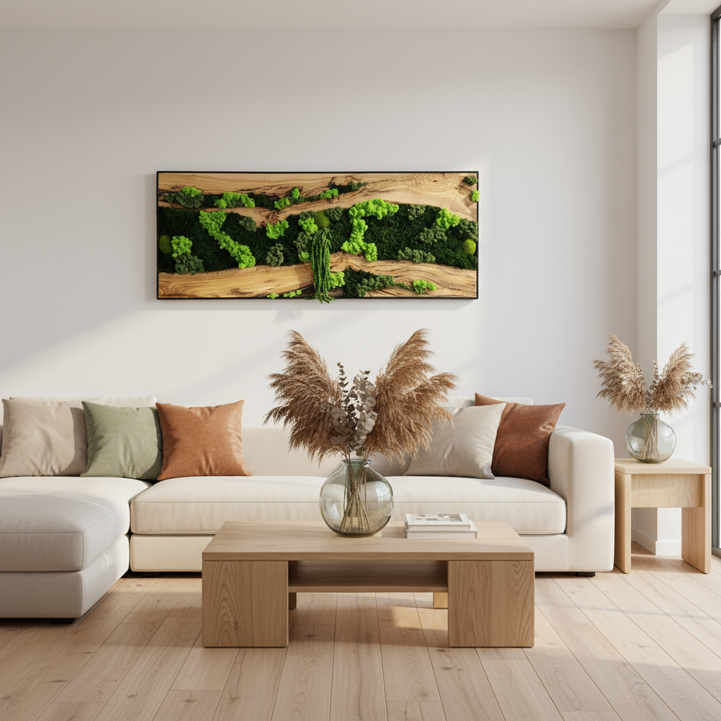 Olive Wood and Moss Wall Art | Handcrafted Rustic Home Decor