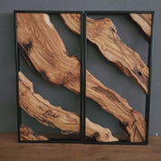 Set of 2 Metal and Wooden Wall Art | Handcrafted Olive Wood Decor