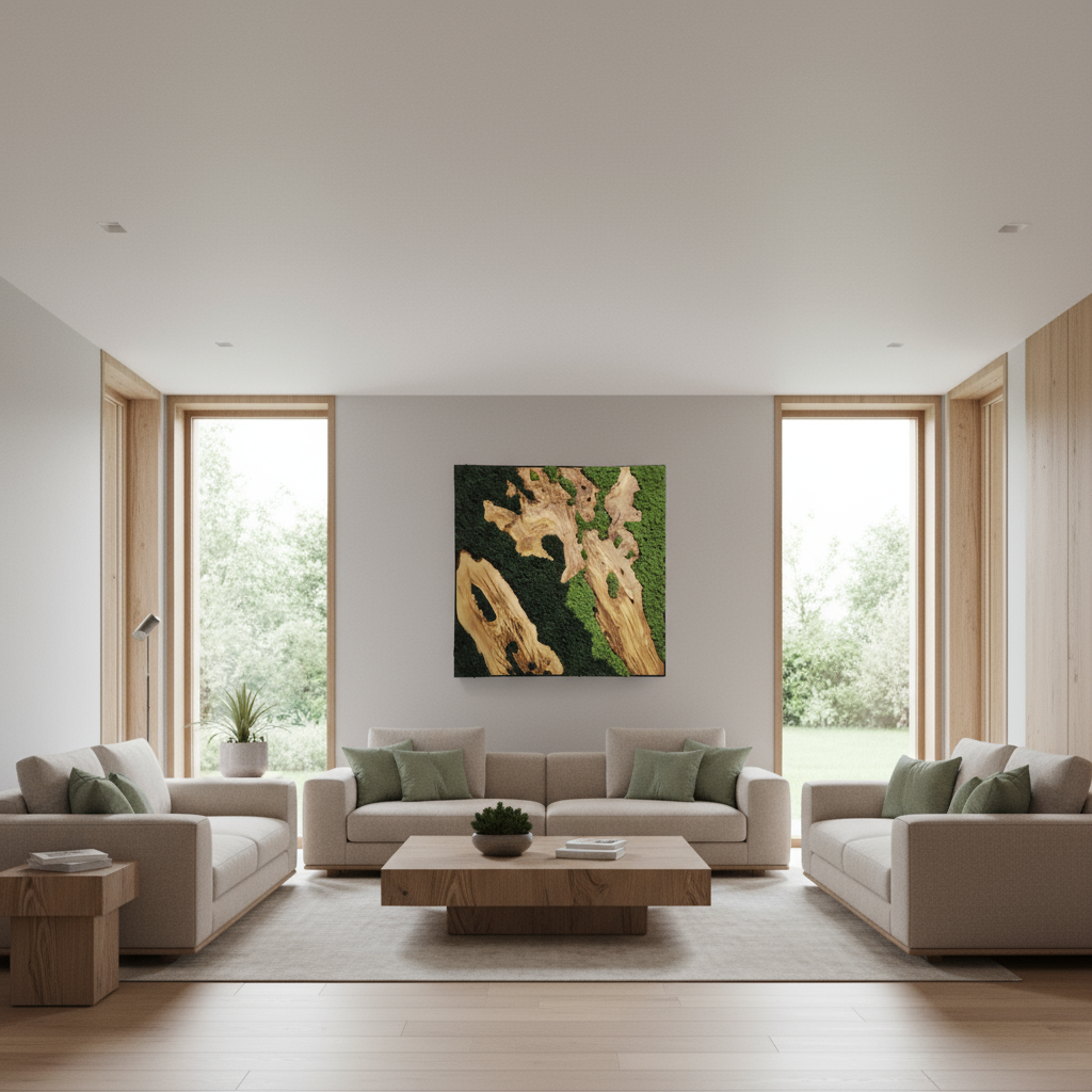 Custom Moss and Olive Wood Wall Art | Metal Frame