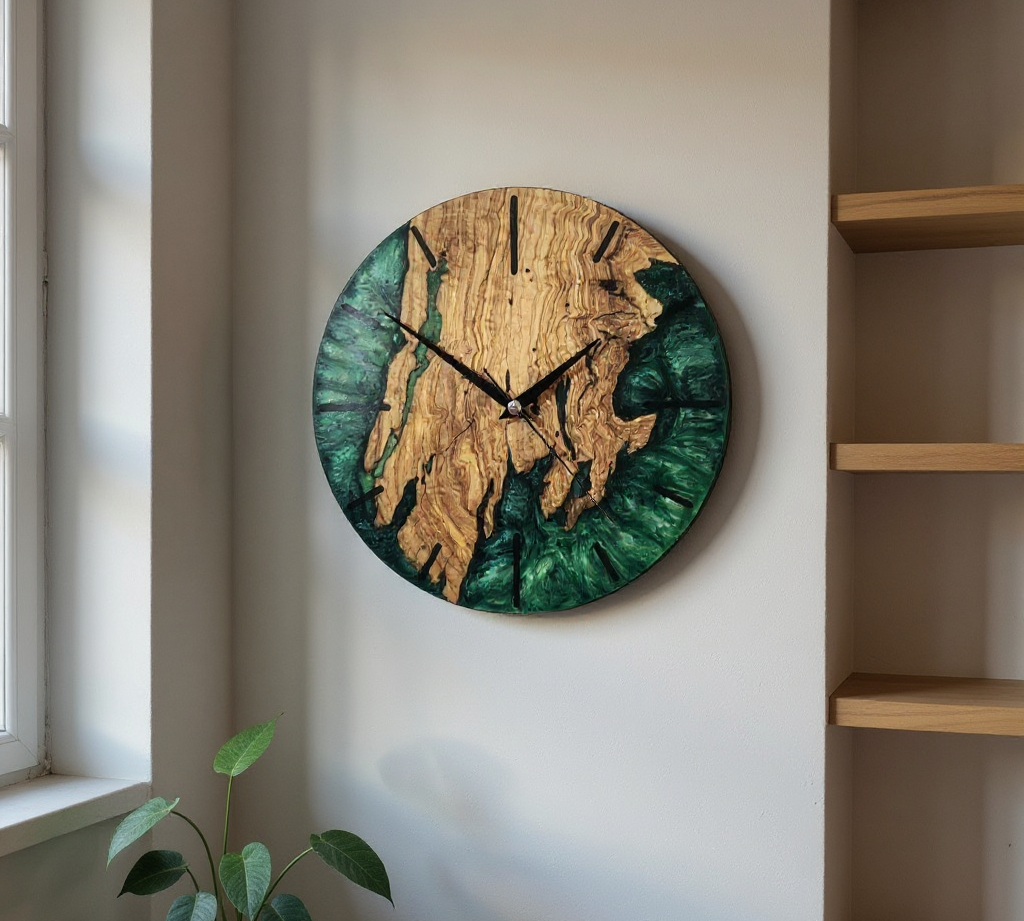 Custom Made Resin & Olive Wood Wall Clocks: Timeless Rustic Elegance for Your Home