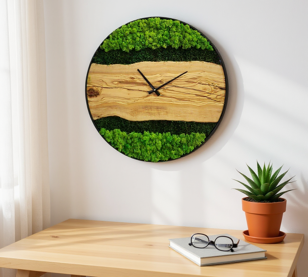 The Perfect Harmony of Nature and Time: Moss Olive Wood Wall Clocks and Artistic Moss Wall Decor