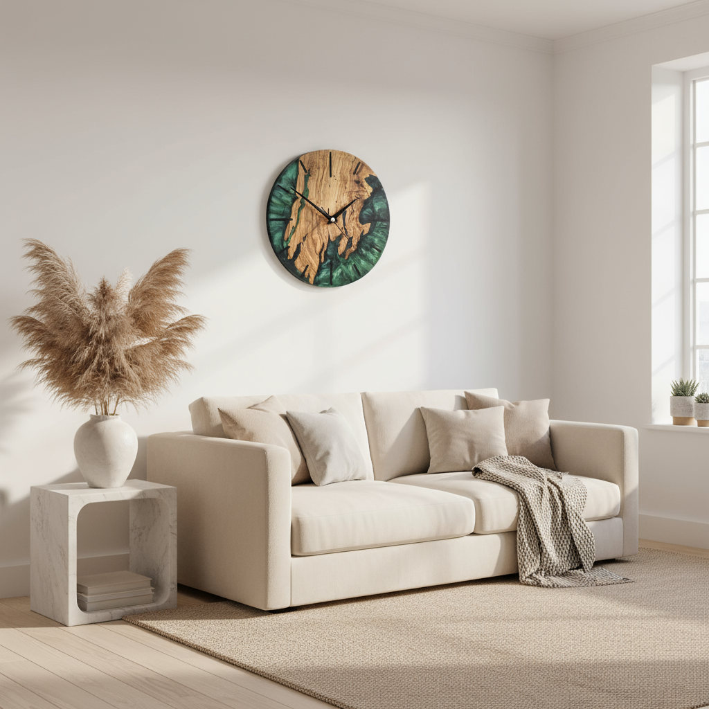 Green Resin Wall Clock | Live Edge Rustic Wall Clock