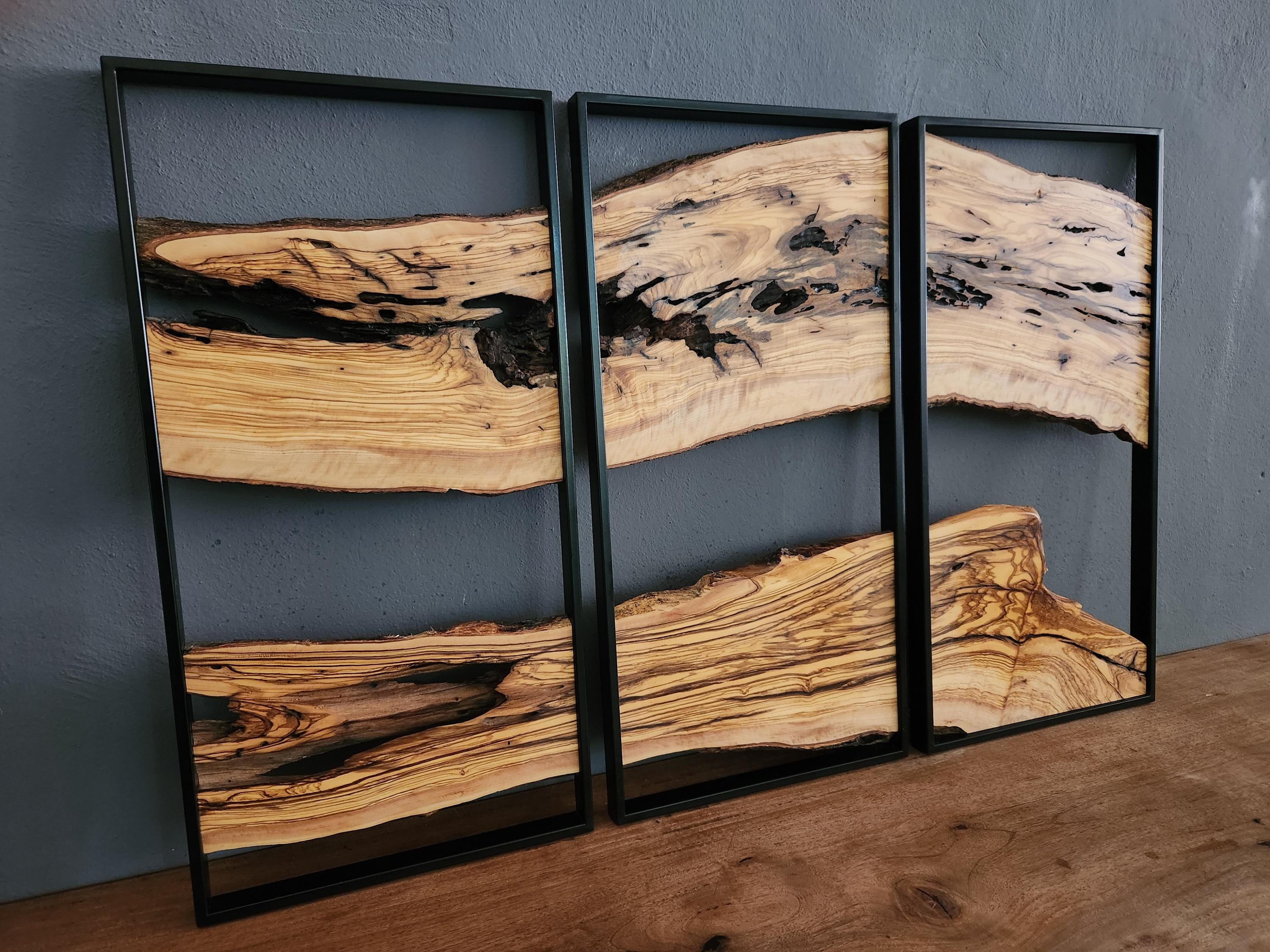 3 333Piece Wood Wall Decor Set, 3 Piece Olive Wood Wall Decor, Wall Art, Wood Wall Art, Rustic Wall Art, Live Edge Wood Wall Decor, Wall Art BlackSeaResinWorks